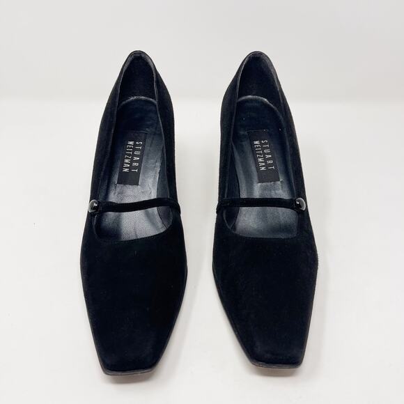 Stuart Weitzman Womens 9.5 Black Suede Mary Jane Pump Heels Square Toe Vintage - Picture 4 of 15
